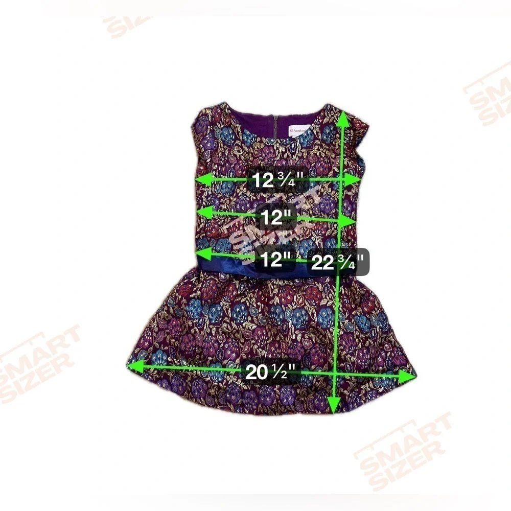 Girls Size 6 American Girl Brand Sleeveless Purple Dress with Gold Embroidery